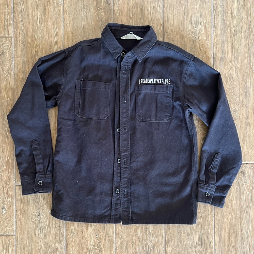 Dark Gray Button-Up Shirt with Logo